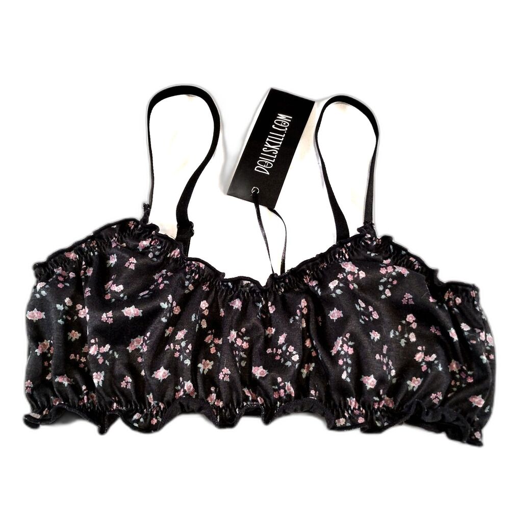 Dolls Kill Ruffled Floral Lingerie Top Size XS Black Floral